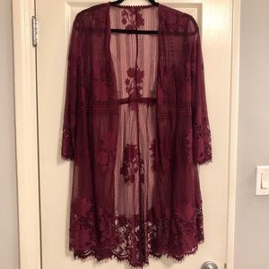 ‼️SOLD‼️ Burgundy Crochet Lace Kimono